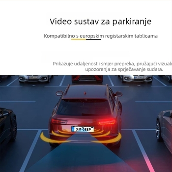 Okvir za registarsku pločicu s kamerom za stražnji pogled i zvučnim radarom, model S–017, 12V, 2 sonde, domet 0,3–2,5 m