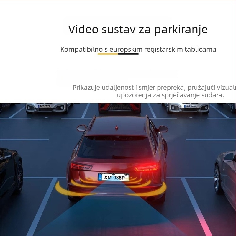 Okvir za registarsku pločicu s kamerom za stražnji pogled i zvučnim radarom, model S–017, 12V, 2 sonde, domet 0,3–2,5 m