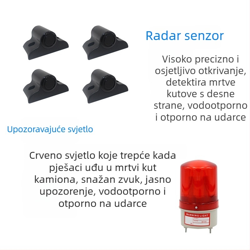 Desni bočni vizualni radar za vožnju unatrag, model PZ316-B, 4 sondi, domet detekcije 2,5 m, napajanje 24V