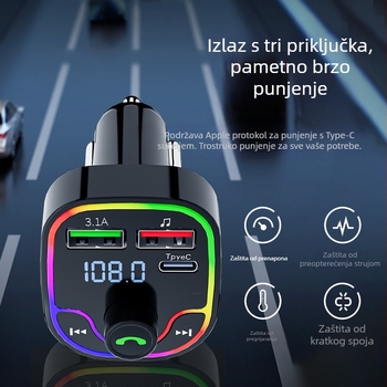 Automobilski Bluetooth FM transmiter X29 – Hands-Free, FM prijenos, napajanje 12–24V, monohrom zaslon