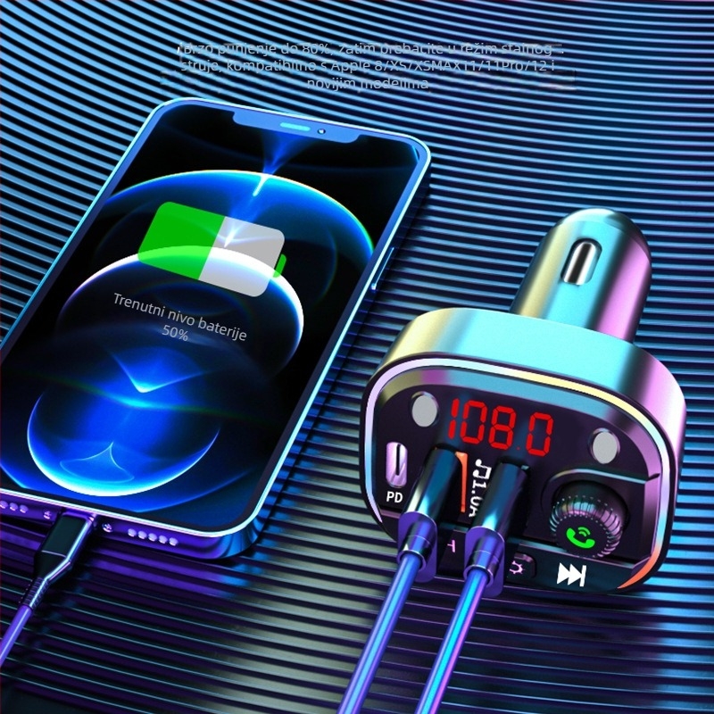 T13 auto punjač s Bluetooth reprodukcijom i Hands-free, PD brzo punjenje, 12-24V, USB/TF/FM