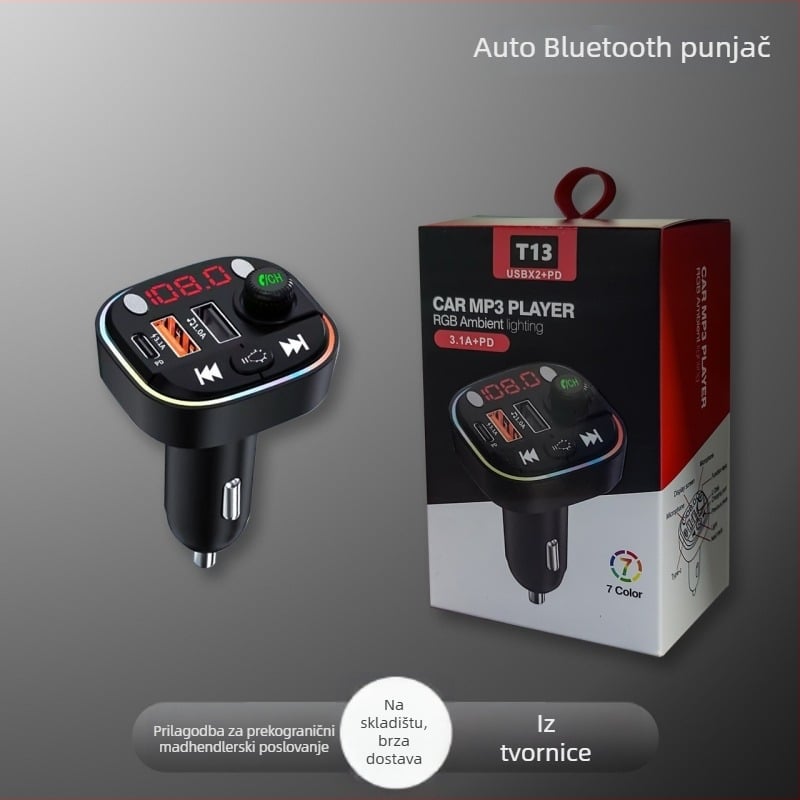 T13 auto punjač s Bluetooth reprodukcijom i Hands-free, PD brzo punjenje, 12-24V, USB/TF/FM