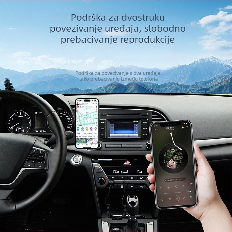 Automobilski Bluetooth hands-free prijemnik s USB podrškom, napajanje 5V, kabel 1.2 m, raspon 20 Hz-20 kHz, buka >90 dB