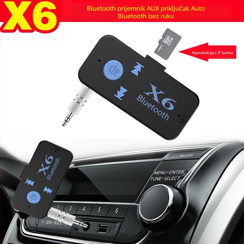 BTX6 Bluetooth automobilni adapter za AUX zvuk, TF karticu i 3,5 mm Bluetooth prijemnik