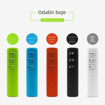 Auto Bluetooth Hands-Free prijemnik s 3.5 mm AUX — klip-on prijenosni MP3 player, ulaz 5V, odziv frekvencije 20 Hz–20 kHz, mikrofon -38 dB