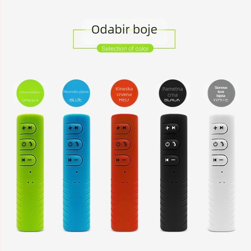 Auto Bluetooth Hands-Free prijemnik s 3.5 mm AUX — klip-on prijenosni MP3 player, ulaz 5V, odziv frekvencije 20 Hz–20 kHz, mikrofon -38 dB