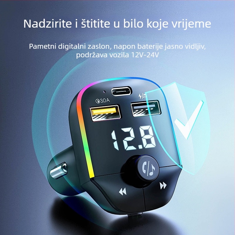 A9 auto Bluetooth MP3 player s šarenim LED svjetlima, višefunkcijski Bluetooth hands-free, FM transmiter i auto punjač