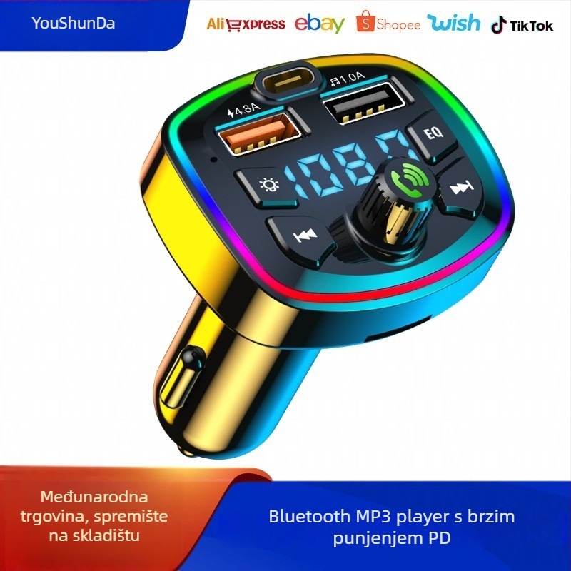 Automobilski Bluetooth MP3 player s FM transmiterom, Hands-Free, PD20W brzo punjenje, DC 12-24-30V napajanje, monohromatski zaslon