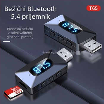 Automobilski Bluetooth prijemnik 5.4, audio adaptér MF transmiter — USB sučelje, Plug‑and‑Play, domet 10 m, 100 Mbps