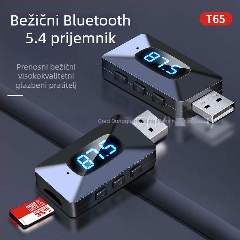 Automobilski Bluetooth prijemnik 5.4, audio adaptér MF transmiter — USB sučelje, Plug‑and‑Play, domet 10 m, 100 Mbps