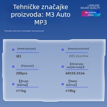 Auto Bluetooth MP3 player s USB, FM radio, napajanje 12–24V, model M3