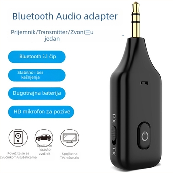 3-u-1 Bluetooth prijemnik/emit er/adapter za 3,5 mm AUX, model A60, Plug and Play, Bluetooth 5.1, bez vanjskog napajanja, domet do 15 m