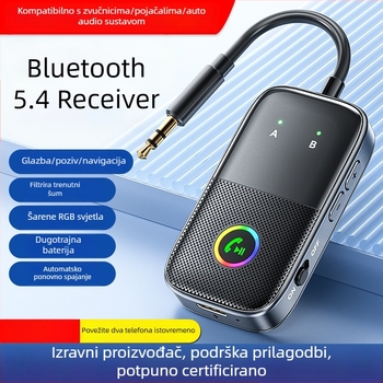 Auto Bluetooth prijemnik A5R, Bluetooth 5.4, sučelje 3,5 mm/Type-C, plug-and-play, vanjsko napajanje, domet do 20 m