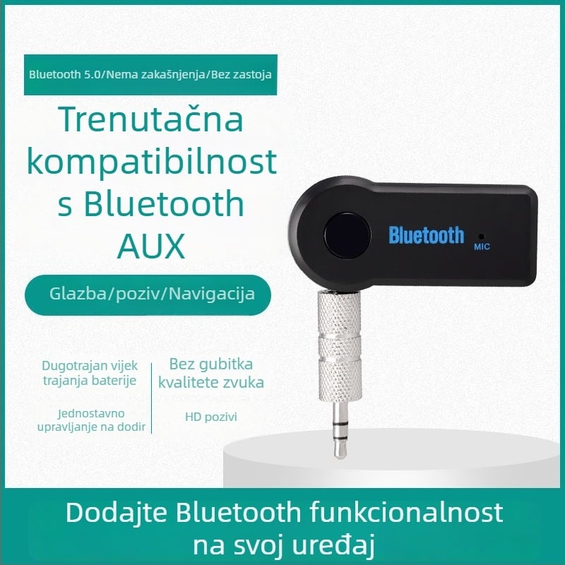 Automobilski Bluetooth prijemnik, Bluetooth 5.0, 3,5 mm AUX ulaz, Plug‑and‑Play, model 201
