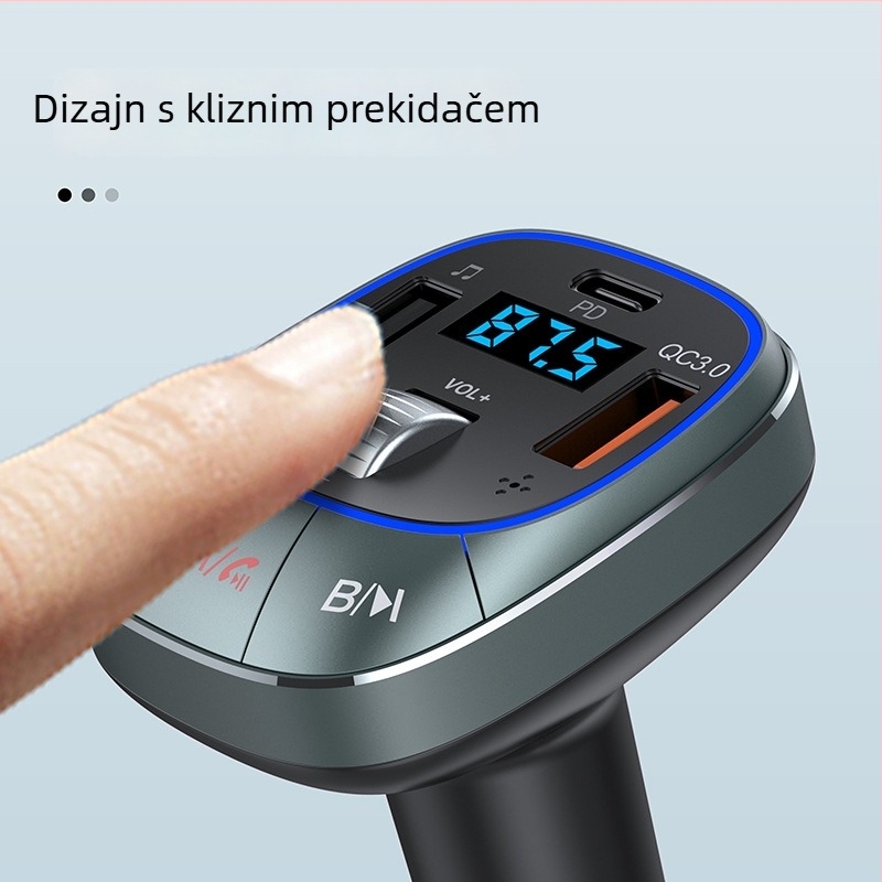 Auto Bluetooth MP3 player s FM transmiterom, PD 30W QC3.0 brzo punjenje, USB+PD sučelje, napajanje 12-24V, monokromatski zaslon