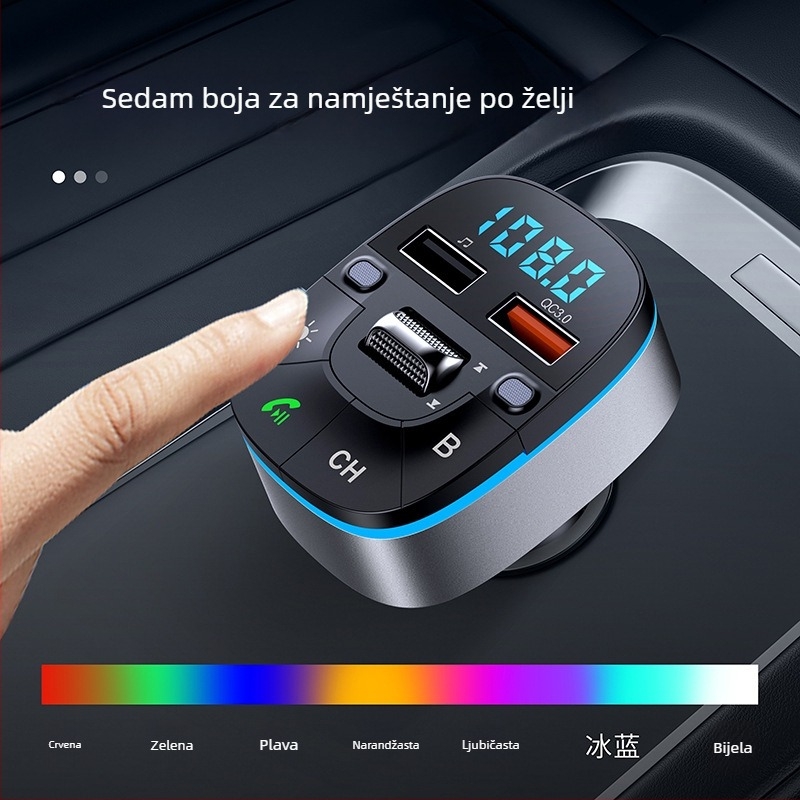 Auto Bluetooth MP3 player s FM transmiterom, kristalno jasni pozivi, model T75, QC3.0 brzo punjenje, napajanje 12-24V, 1,1-inčni mono zaslon