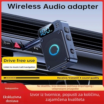 Auto Bluetooth 5.4 prijemnik–emiter s digitalnim zaslonom, 3,5 mm AUX, Plug‑and‑Play hands-free, doseg do 10 m