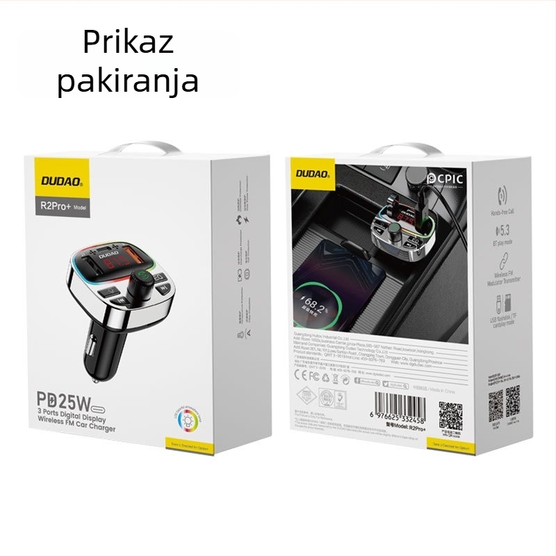 R2Pro+ automobil Bluetooth MP3 prijemnik s besprijekornim zvukom, PD brzo punjenje, OLED zaslon i FM radio, ulaz 12-24V