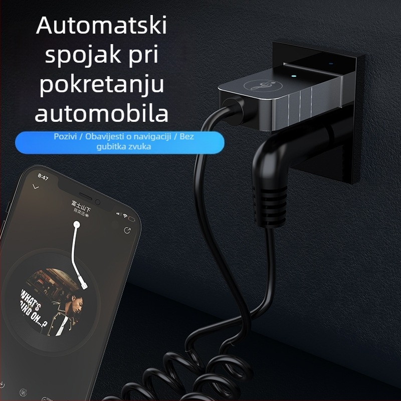 Auto Bluetooth prijemnik s AUX, Bluetooth 5.0, Plug‑and‑Play, USB/3.5 mm sučelje, domet 10 m, model D08
