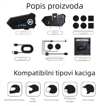Y10 Bežični Bluetooth headset za kacigu za vožnju i dostavu — Inteligentno Glasovno Upravljanje, Dugotrajna Baterija, Mekani Mikrofon, IPX6 Vodootpornost, Bluetooth 5.3, Stereo Zvuk s Dva Kanala