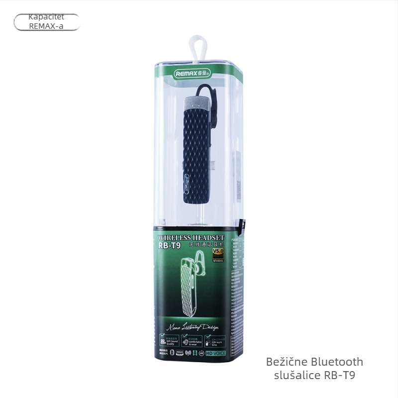 Remax T9 Bluetooth slušalica, jedno uho, Bluetooth 4.1, višestruka povezanost, domet 10 m, podrška za pozive i glazbu