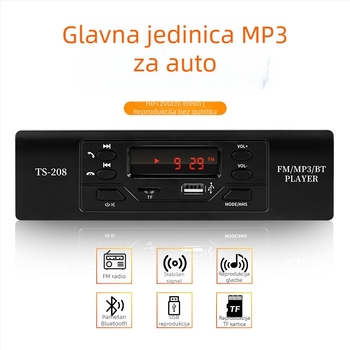 Ts208 Bluetooth MP3 player za auto s FM radiom, 12V napajanje, ABS kućište, 800 g, bez memorije