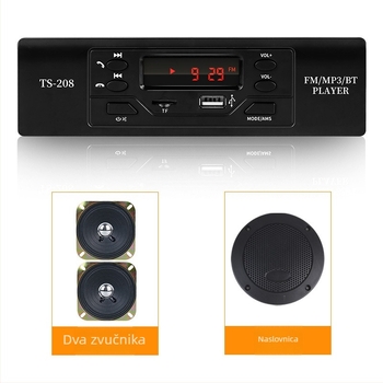 Ts208 Bluetooth MP3 player za auto s FM radiom, 12V napajanje, ABS kućište, 800 g, bez memorije
