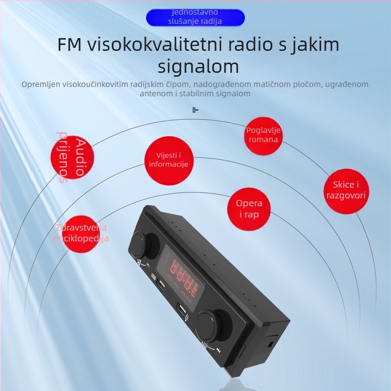 KH-030 Auto MP3 player s Bluetoothom, FM radiom, USB reprodukcijom i napajanjem putem cigaretne utičnice (8-120V)