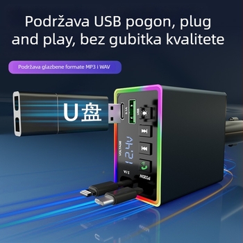 Automobilska punjač s USB Bluetooth prijemnikom, model M38, 12–24V, USB sučelje, FM funkcija