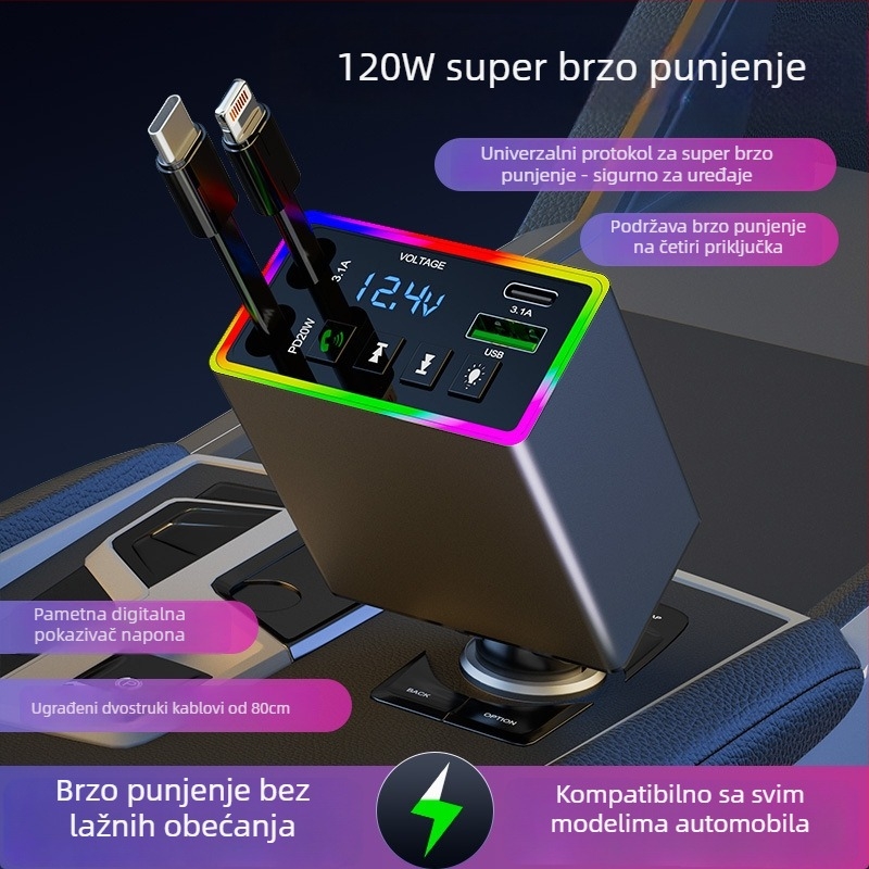 Automobilska punjač s USB Bluetooth prijemnikom, model M38, 12–24V, USB sučelje, FM funkcija
