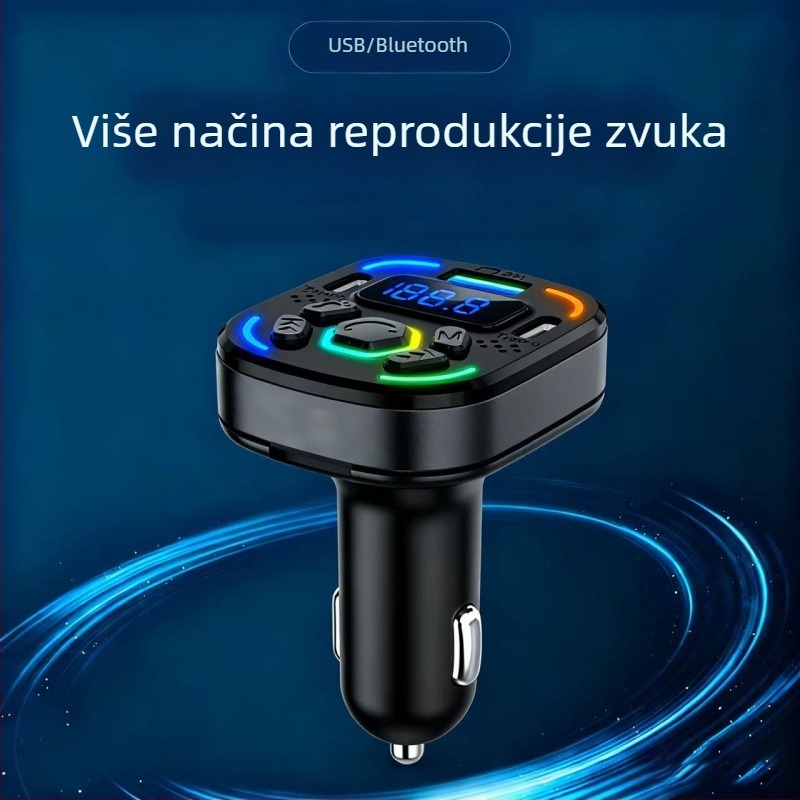 Automobilski Bluetooth prijemnik s FM prijenosom, USB MP3 reprodukcija, napajanje 12–24V (modeli D25/D26/D27/D28)