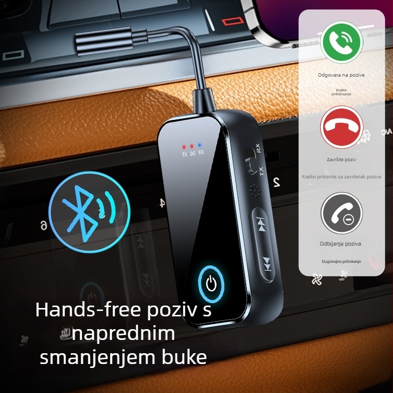 2-u-1 Bluetooth 5.4 audio prijemnik i odašiljač s 3,5 mm AUX, Plug-and-Play, domet do 10 m, hands-free pozivi za auto i dom