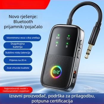 Bluetooth prijemnik i odašiljač 2-u-1 za auto AUX, hands-free audio adapter, model A5 Pro, sučelje 3,5 mm/Type-C, Bluetooth 5.2, Plug-and-Play, vanjsko napajanje, domet 20 m