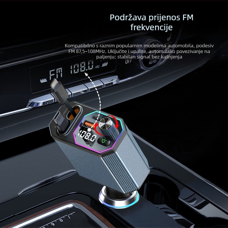 A28 auto punjač s digitalnim zaslonom USB 12-24V FM radio