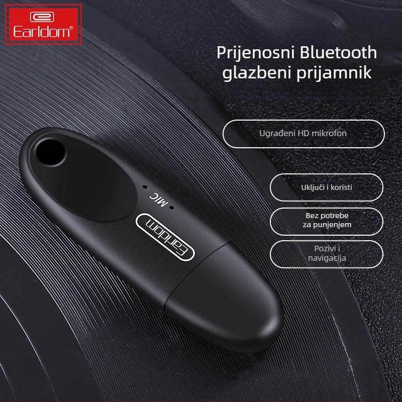 Earldom M40 Bluetooth prijemnik USB, Plug‑and‑Play za automobil, hands-free pozivi, Bluetooth 5.0, domet 10 m