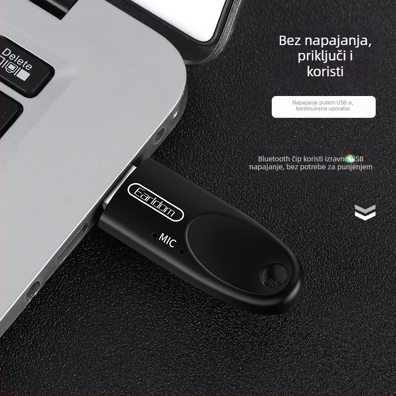 Earldom M40 Bluetooth prijemnik USB, Plug‑and‑Play za automobil, hands-free pozivi, Bluetooth 5.0, domet 10 m