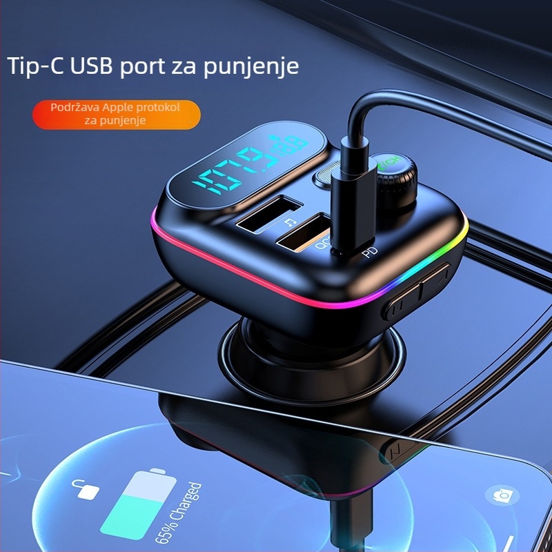 Automobilski Bluetooth prijemnik s MP3 reprodukcijom, USB MP3, FM radio, napajanje 12–24V iz cigaretne utičnice, model T70