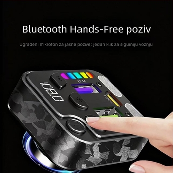 Automobilska punjač s MP3 playerom i Bluetooth hands-free, ABS kućište, ulaz 12–24V, ugradnja u utičnicu, Bluetooth izlaz