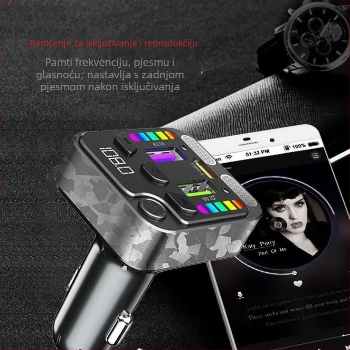 Automobilska punjač s MP3 playerom i Bluetooth hands-free, ABS kućište, ulaz 12–24V, ugradnja u utičnicu, Bluetooth izlaz