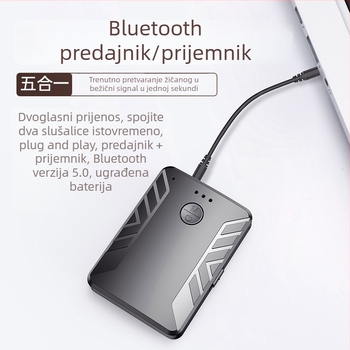 Automobilski Bluetooth 5.0 audio odašiljač-prijemnik, USB i 3,5 mm sučelje, Plug‑and‑Play, bez vanjskog napajanja, jedan na dva bežični prijenos, Hi‑Fi zvuk kvaliteta