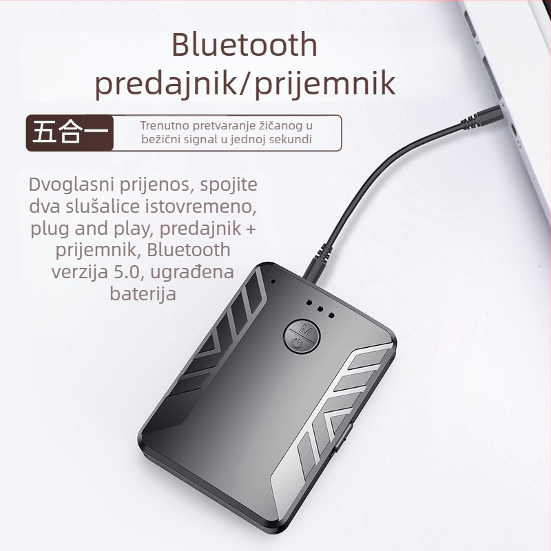 Automobilski Bluetooth 5.0 audio odašiljač-prijemnik, USB i 3,5 mm sučelje, Plug‑and‑Play, bez vanjskog napajanja, jedan na dva bežični prijenos, Hi‑Fi zvuk kvaliteta