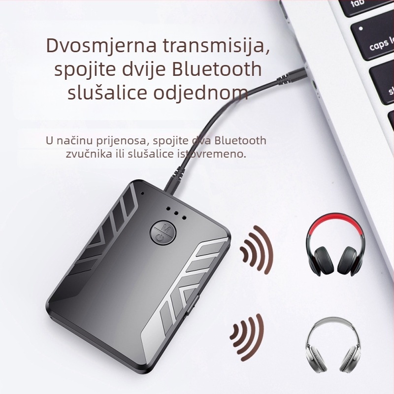 Automobilski Bluetooth 5.0 audio odašiljač-prijemnik, USB i 3,5 mm sučelje, Plug‑and‑Play, bez vanjskog napajanja, jedan na dva bežični prijenos, Hi‑Fi zvuk kvaliteta