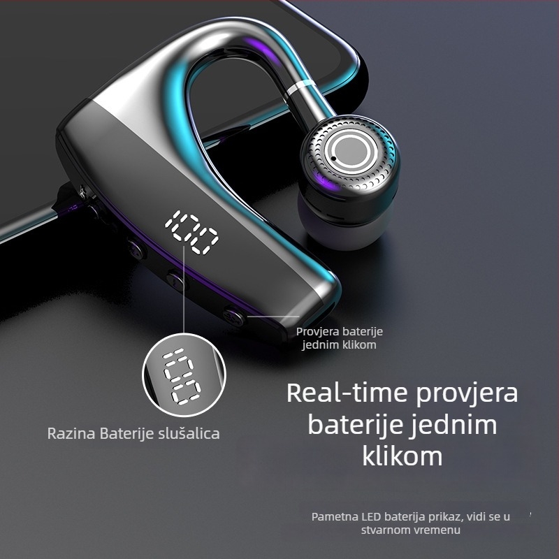 Bluetooth slušalica za jedno uho s digitalnim zaslonom, Bluetooth 5.0, domet 10 m, trajanje baterije 4–8 h, nosiva na uho, sportska slušalica