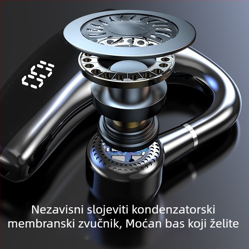 Bluetooth slušalica za jedno uho s digitalnim zaslonom, Bluetooth 5.0, domet 10 m, trajanje baterije 4–8 h, nosiva na uho, sportska slušalica