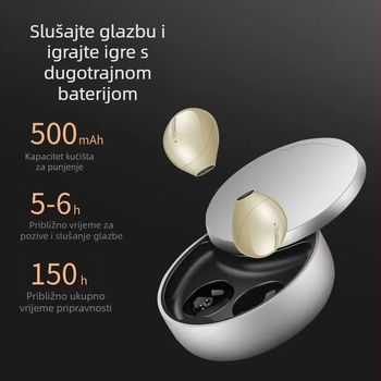 Bežične Bluetooth slušalice – Bluetooth 5.0, dvo-kanalno stereo, domet 10 m, trajanje 4–8 sati, podrška za pozive i glazbu