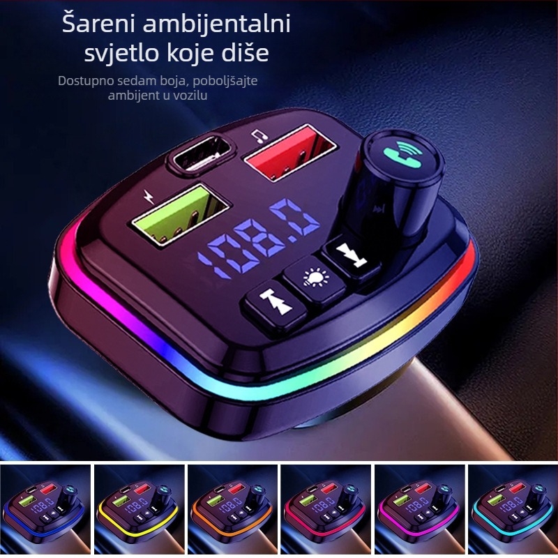 M14 Bluetooth auto MP3 player s Hands-Free, QC3.0 brzo punjenje, FM radio, USB sučelje, napajanje iz cigaretne upaljače 12–24V