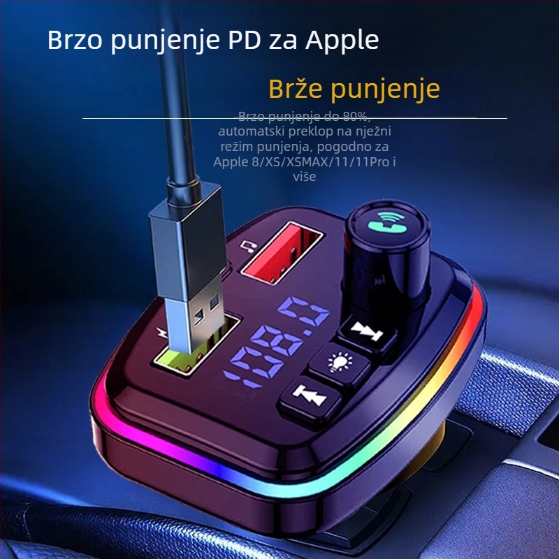 M14 Bluetooth auto MP3 player s Hands-Free, QC3.0 brzo punjenje, FM radio, USB sučelje, napajanje iz cigaretne upaljače 12–24V