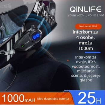 Bluetooth slušalica za motociklističku kacigu s dijeljenjem glazbe, IPX6 vodootporna, 4-osobni interkom, redukcija šuma, domet 10 m, Bluetooth 5.3