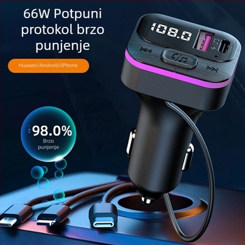 Automobilski MP3 player s Bluetoothom, hands-free pozivi, FM transmitter, 66W brzo punjenje, USB sučelje