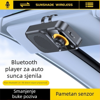 Bluetooth hands-free za automobil s montažom na sunčani vizir; dvostruki 2W zvučnici; ulaz 5V; Bluetooth 2.4–2.48 GHz